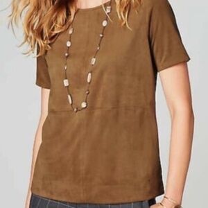 J. Jill Womens L Stretch Faux Suede Camel Brown Short Sleeve Top 3X NWOT